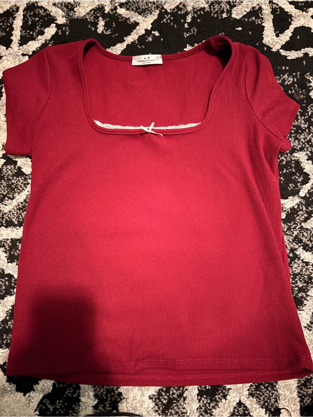 RACHEL Rachel Roy Red Ribbed Short-Sleeve Tee with Front Tie